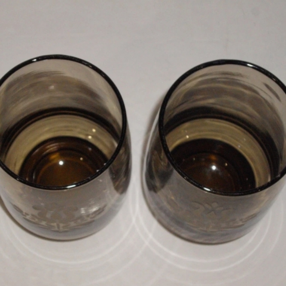 Set of 2 Pfaltzgraff Village Smoky Brown Glasses – Vintage Etched Tulip Design - Picture 4 of 6